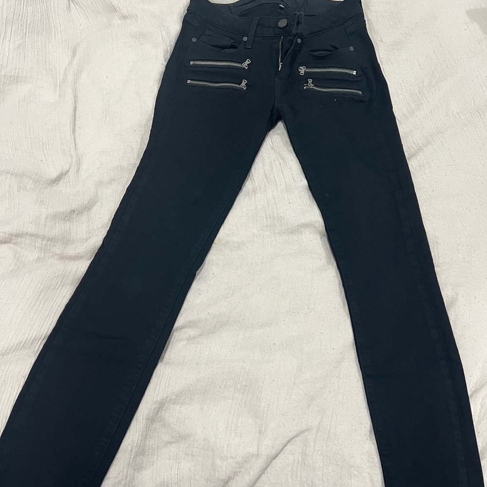 PAIGE Edgemont Black Skinny Jean with Zipper Accents